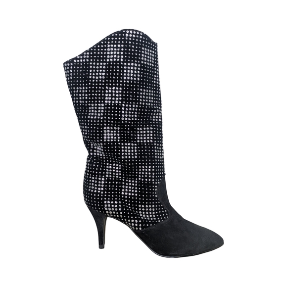 80s Non-Stop by Silvia Sparkle Suede Mid Calf Heeled Boots - Picture 1 of 14